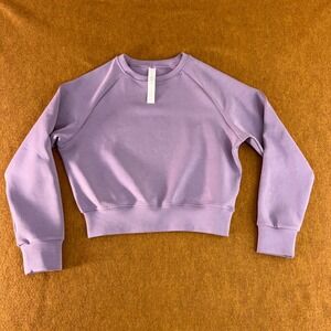 ISEEGZ Womens Size Small Lilac Scuba Relaxed Crew Neck Cropped Sweatshirt *Flaw